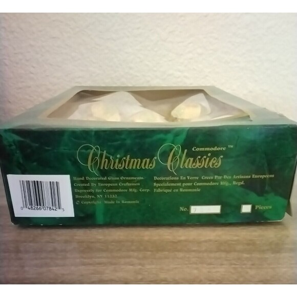 5 VTG Commodore Christmas Classics Glass Ornaments White w/Red Swag Glittery - Picture 4 of 8